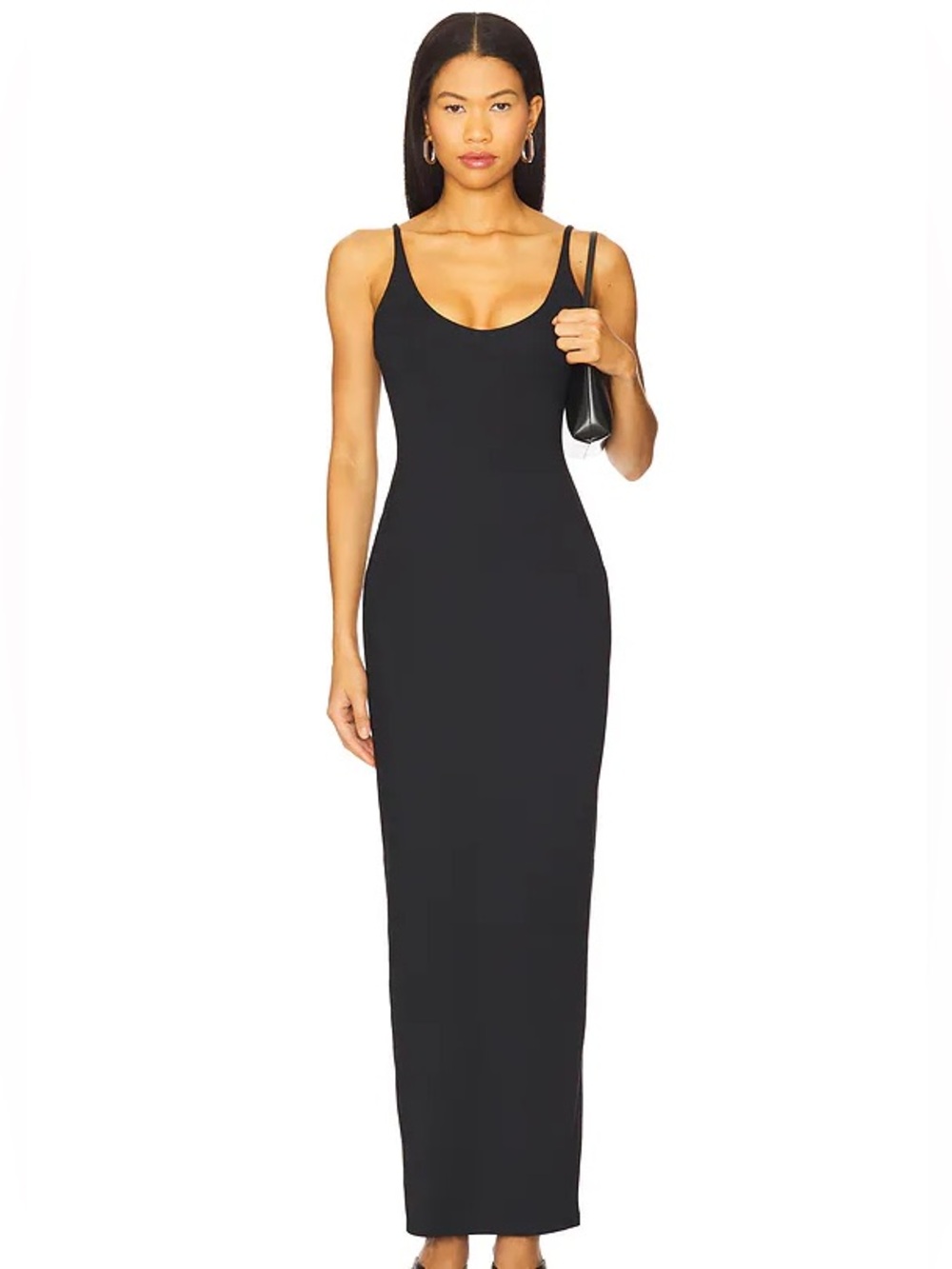 Skims Ribbed Black Scoop Neck Maxi Dress - Women